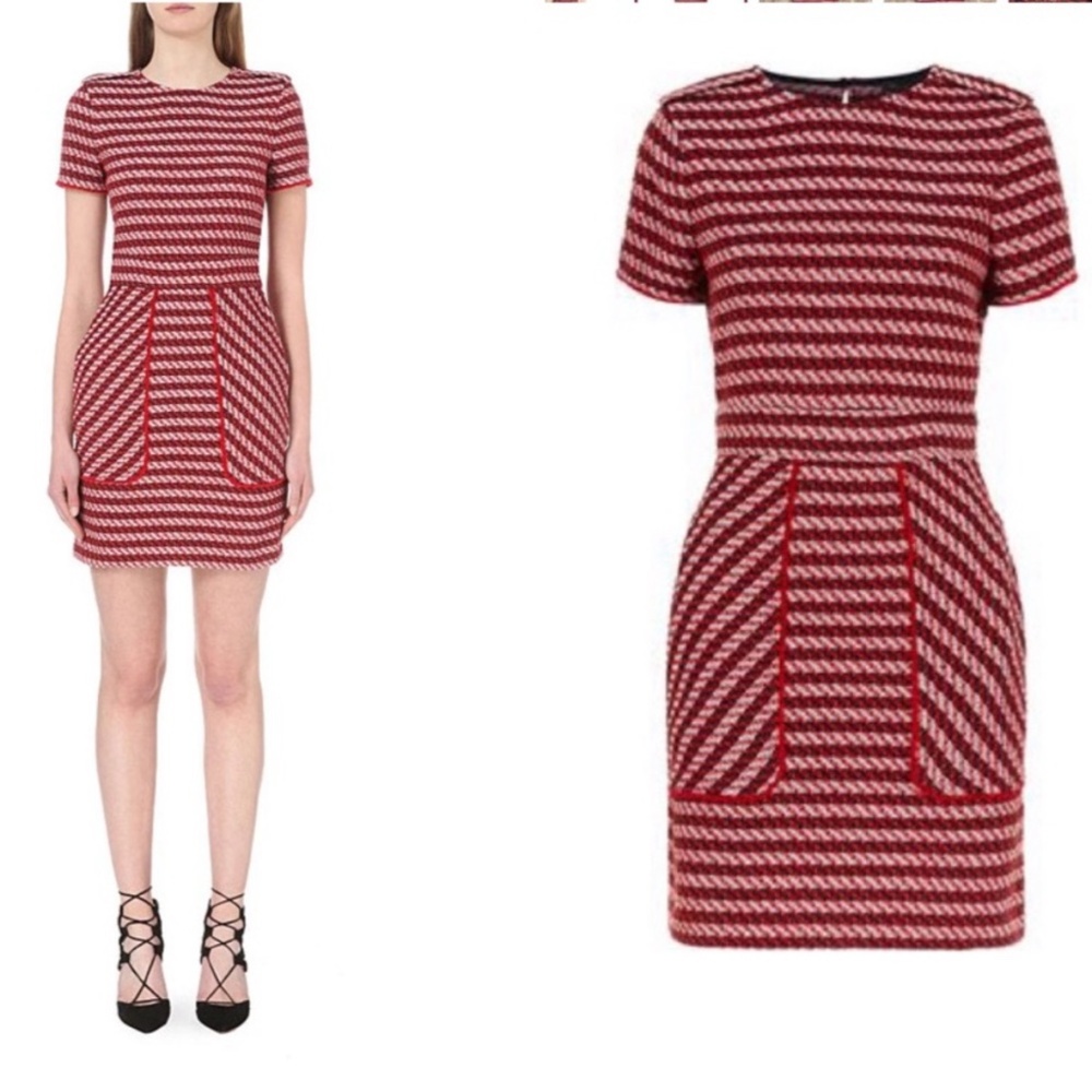 Maje Red and White Striped Mini Dress